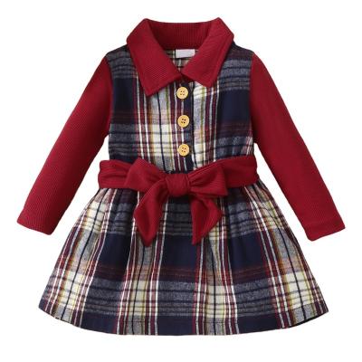 China 2022Girls Newborn Cotton Princess Dress Washable Plaid Baby Dress For Christmas Kids Dress With Belt for sale