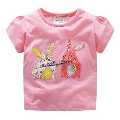 China 2022Girls Sustainable Short Sleeved 100% Cotton T-Shirt Applique Bottoming Shirt Kids Bead Stitch T-Shirt for sale