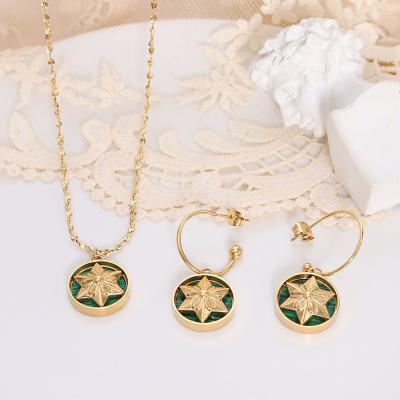 China FASHIONABLE Custom Retro Green Octagon Insist Jewelry Set Necklace Women Green Earring Jewelry Set Stainless Steel for sale