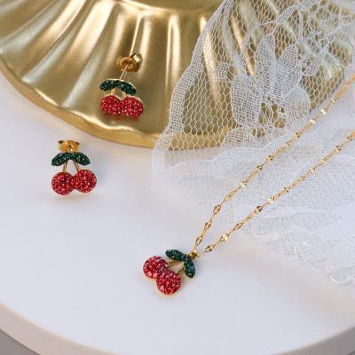 China OEM TRENDY Jewelry Set For Women Jewelry Cherry Cherry Necklace Bracelet Women's Stainless Steel 18K Gold Plated for sale