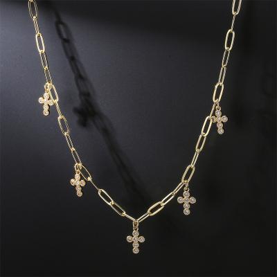 China Hot selling gold plated true set micro zirconia cross necklace FASHIONABLE custom joyas accesorios copper mujer small for sale