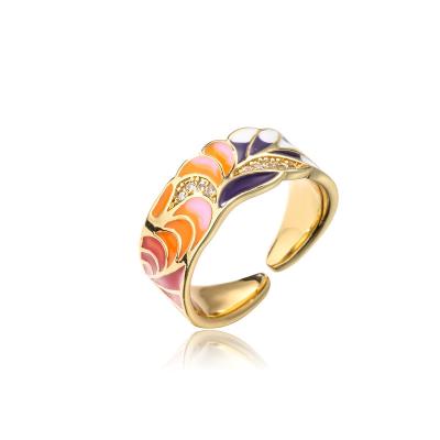 China Anillos FASHIONABLE aesthetic joyeria customization enamel flower brass rings adjustable jewelry women for sale