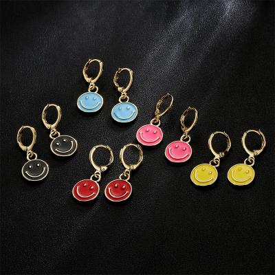 China Small INS FASHIONABLE Style Orecchini Smiley Face Color Enamel Copper Micro Plated 18k Gold Plated Earrings for sale