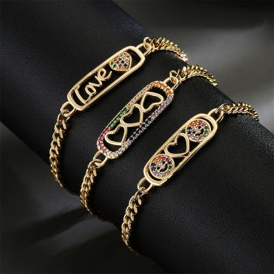 China FASHIONABLE customize pulseras-fashion-jewelry 2022 new 18k gold zircon LOVE bracelet copper plated chain women for sale