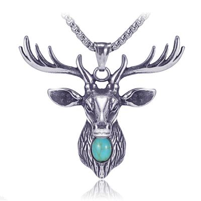 China Hiphop Customize Hop Trendy Mens Hip Miner Jewelry Stainless Steel Titanium Steel Deer Pendant Necklace for sale