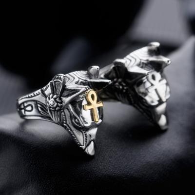 China Anillos de hombre anubis anubis anubis egyptian anubis punk cross jackal jewelry custom mens head ring for sale