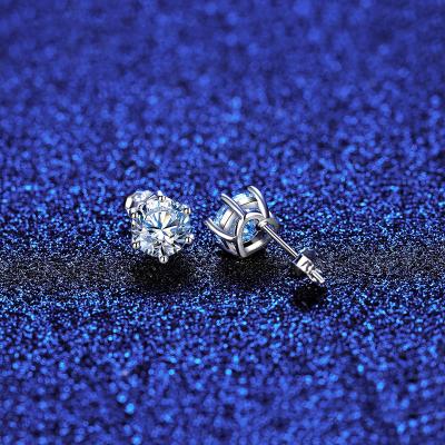 China CLASSIC Brinco Prata 925 Moissanite Earrings Female Sterling Silver 1 Carat OEM Diamond Stud Manufacturer for sale