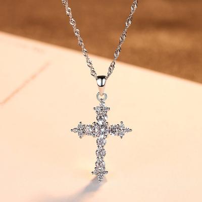 China Religious personalized halskette joyas de plata 925 sterling silver cubic zirconia faith Christian pendant cross necklace for women for sale