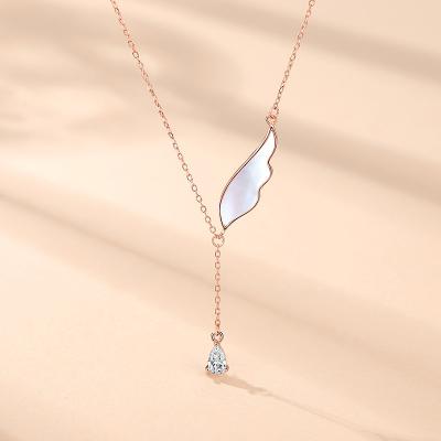 China FASHION personalized woman zircon shell necklace angel joyeria de plata 925 wings pendant necklace for women for sale