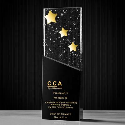 China Japan 2021 New Design Gold Award Trophy Gold Star Crystal Block White Black Bubble Crystal Plate Crystal Trophy for sale