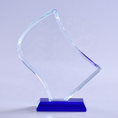 China Europe New Design Cut Flame Crystal Award Trophy With Blue Custom Base For Successful Awards for sale