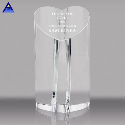 China Custom Europe Heart Shape Crystal Trophy And Award Glass Trophy Heart For Charity Events Souvenir&Gifts for sale