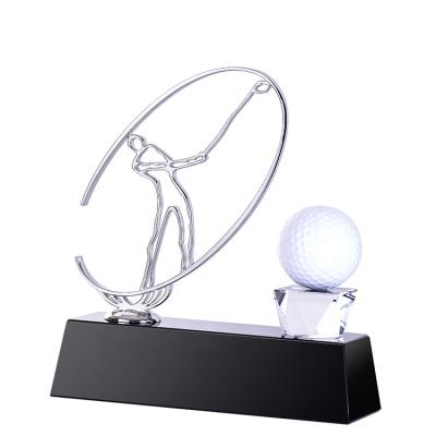 China Cheap Gold Europe Supplier China Sport Golf K9 Crystal Glass Trophy Award With Black Base for sale