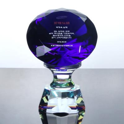 China New Design Crystal Awards Clear Blue Cup Crystal Glass Blue Diamond For Crystal Diamond Trophies from Europe for sale