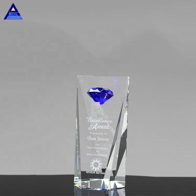 China Japan Excellence Sapphire Blue Crystal Diamond Award Trophy Selling Purpose for sale