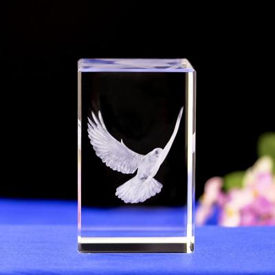 China China Fashion 3D Laser Paper Weight 3D Crystal Birds Peace Crystal Inter-carven Cube 3D Crystal Block for sale