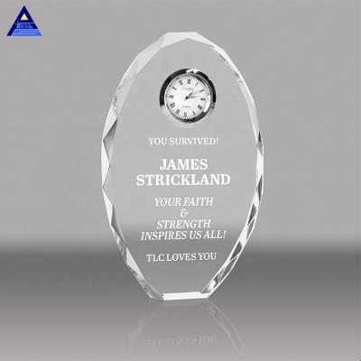 China Europe Executive Customized Engraved Crystal Oval Desk Clock Crystal Table Clock for sale