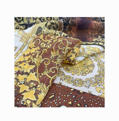 China Wicking European and American floral baroque pattern golden yellow floral baroque pattern fabric brand chiffon mulberry silk fabric for sale