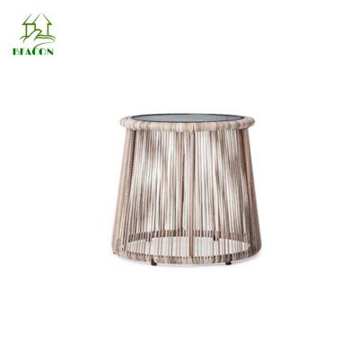 China Nordic Simple Modern Style Apartment Balcony Outdoor PE Rattan Woven Iron Frame Side Table for sale