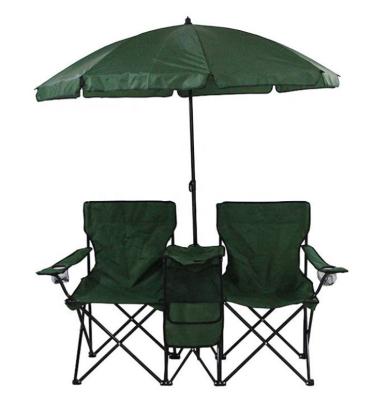 China Modern Outdoor Portable Folding Picnic Camp Stools Double Beach Camping Chair With Umbrella for sale