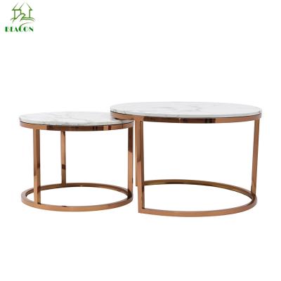 China Modern hot sale metal marble top coffee table round white coffee table side table sets for sale