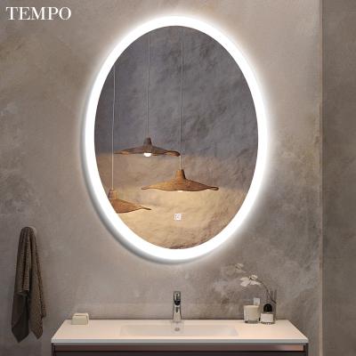 China 5mm Bright Copper Free Silver Mirror Bathroom Round Led Mirror With Sensor And Time Display Led Mirror for sale