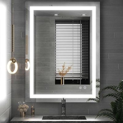 China Hotel Design Bright Rectangular Mirror Demister Dimmer Lights Smart Functional Backlit Bathroom Led Mirror Light for sale