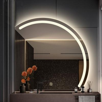 China 2022 New Style Bright Semicircular Round Half Moon Bathroom Vanity Half Moon Mirrors Led Decor Large Wall Mirror for sale