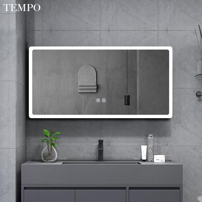 China Rhythm Anti-fog Device Touch Screen Luminous Waterproof Bathroom Wall Mirror with Lighting and Bluetooth Speaker Mirror for sale