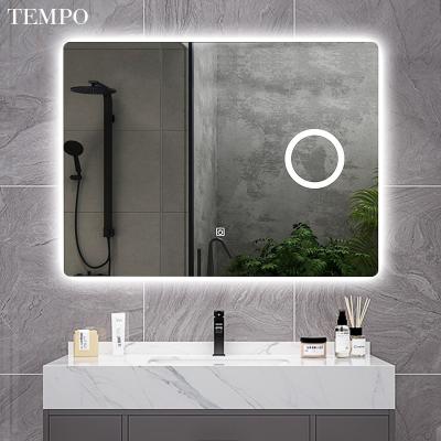 China Magnifier Function Smart Fog Light Luminous Bathroom Led Makeup Mirror Lighted Aluminum Back Border for sale