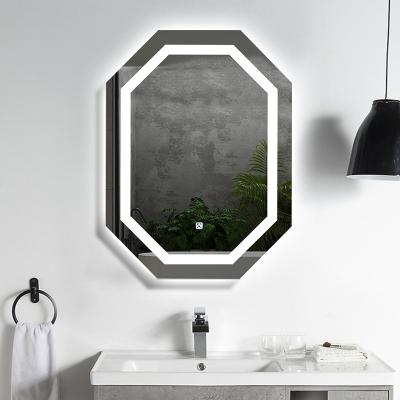 China Wholesale Custom Size Illuminated Irregular Hexagon Shaped Wall Hanging Smart Waterproof Bathroom Led Lighted Bathroom Mirror for sale