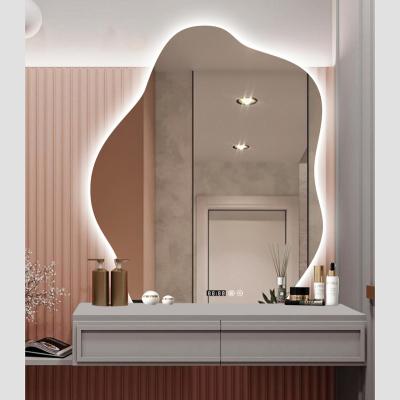 China Wall Mounted Irregular Wavy Factory Price Anti-fog Mirror Large Illuminated Makeup Led Mirror for sale