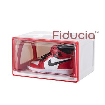 China Viable Fiducia 2021 AJ Fancy Portable Stackable Detachable Clear Transparent Shoe Goods Color Plastic Stackable Shoe Box Cabinets for sale