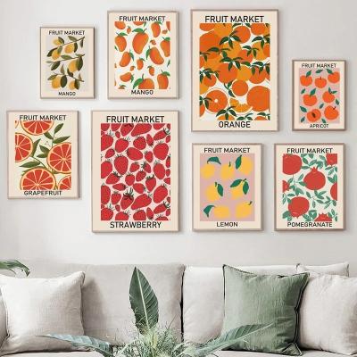 China Abstract Kitchen Decor Fruit Market Cherry Lemon Pear Banana Orange Prints Wall Art Canvas Painting Big Fruit Wall Painting for sale