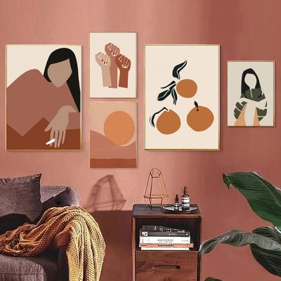 China Abstract Custom Decoration Paintings Abstract Girl Orange Vintage Wall Art Minimalist Canvas Painting Scandinavian Nordic for sale