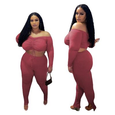 China 2022 newest shades strapless tops and long pants breathable custom logo drawstring plus size two-piece outfit for sale