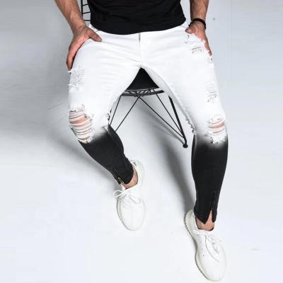 China Wholesale Viable Custom Tie Dye White Ripped Stretch Jeans Pants For Skinny Men for sale