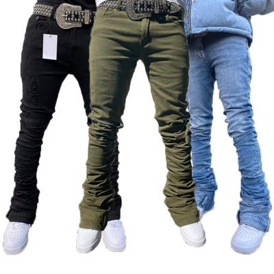 China Custom Printed Breathable Distressed Ripped Skinny Pile Pile Pants Denim Mens Jeans Flare for sale