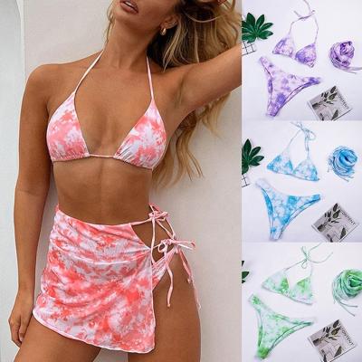 China 2021 Breathable Sexy Swimsuit Tie Dye Swimwear Ladies 3 Piece Swimsuit Bikini Sets Beach Wear for sale