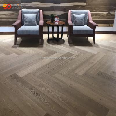 China Interior goal dark stained solid Russian oak parquet for sale