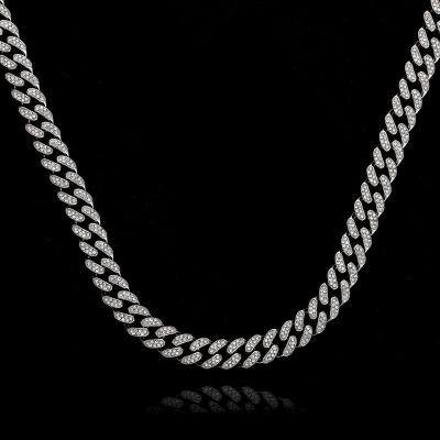 China Hip Hop Hippie Punk Full Diamond Necklace 45cm Diamond Men And Women Cuban Chain Hiphop Gold Plated Necklace for sale