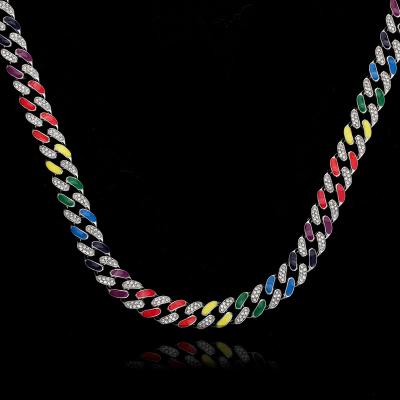 China Hiphop Customized Diamond Necklace Cuban Chain Trend Patchwork Contrast Color Hip Hop Necklace Wholesale Men's Necklace Summer Accessories for sale