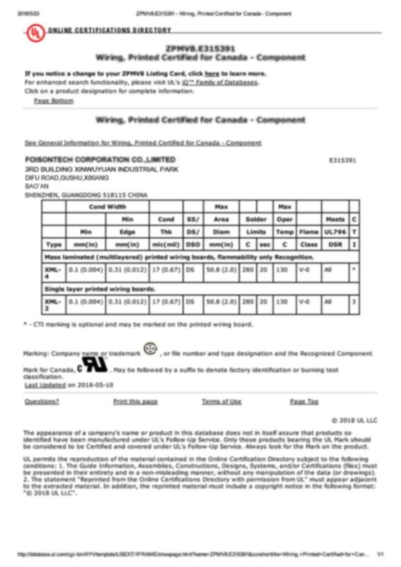 UL Certificate - Foisontech Corporation Co., Limited