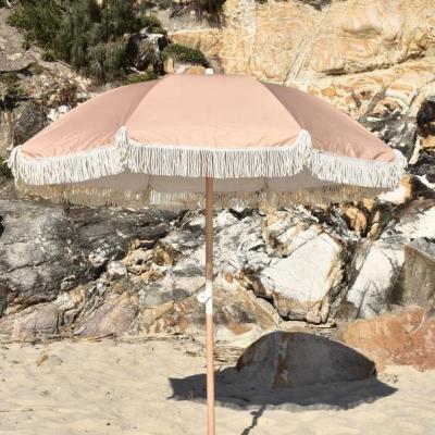 China Wholesale Modern Sun Parasols Luxury Umbrellas,Manufacturer Custom Cheap Outdoor Cotton Canvas Wooden Beach Umbrella With Tassels for sale