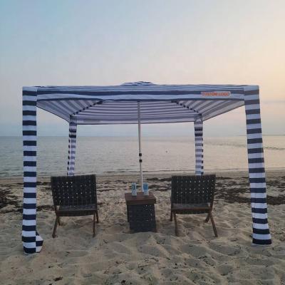 China Logo Navy Stripe Sun Shade Modern Portable Custom Shelter Square Umbrella Canopy Pop Up Camping Outdoor Beach Hut Cool Tent UPF 50+ for sale