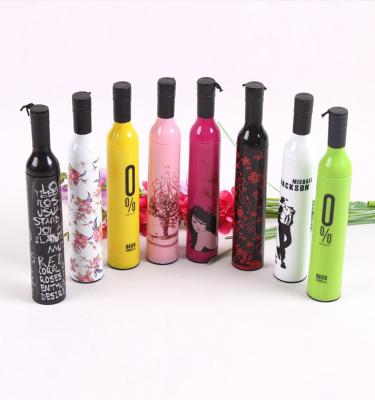 China Contemporary Promotional 3 Fold Wine Shape Cheap Portable Umbrella, High Quality Foldable Customized Rain And Sun Umbrella With Logo Printing for sale