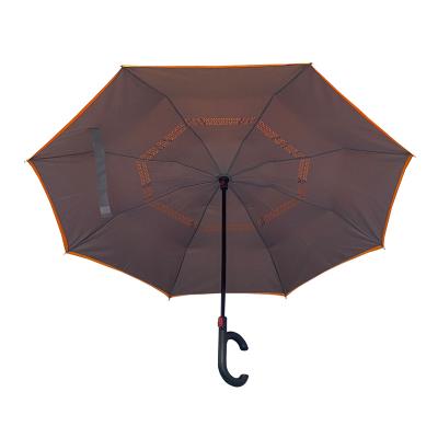 China Contemporary Wholesale Fashion Plastic Portable, Advertising Cheap Umbrella C Handle Car Canopy Double Straight Reverse Umbrella for sale