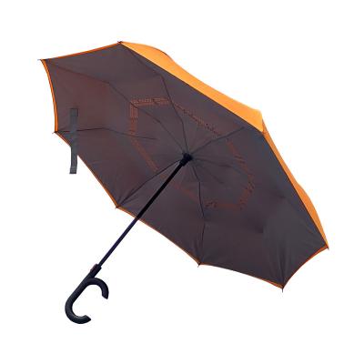 China Contemporary Automatic Cheap Custom Double Layer Logo Print C Handle Double Reverse Umbrella Reflective Inverted Light Windproof S for sale