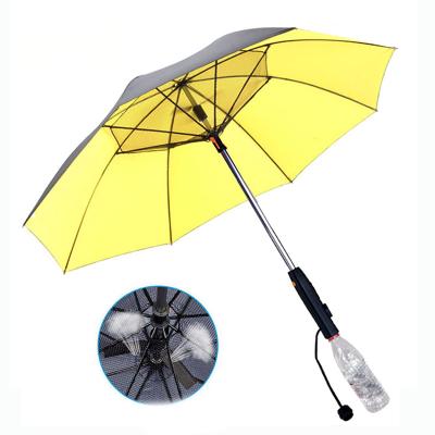 China Contemporary Outdoor Summer USB Charging Electric Fog Battery Charging Golf Anti-UV and Cooling Upright Umbrella with Fan and Water Spray Bottle for sale