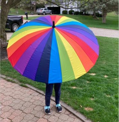 China Contemporary Promotion Hot Sale Fashion, Customized 24k Large J-Hook LOGO Rainbow Golf Straight Umbrellas Handle Colorful Canopy Gifts Umbrellas for sale